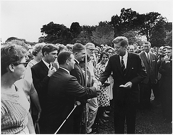 John F Kennedy greeting Peace Corps volunteers, 1961